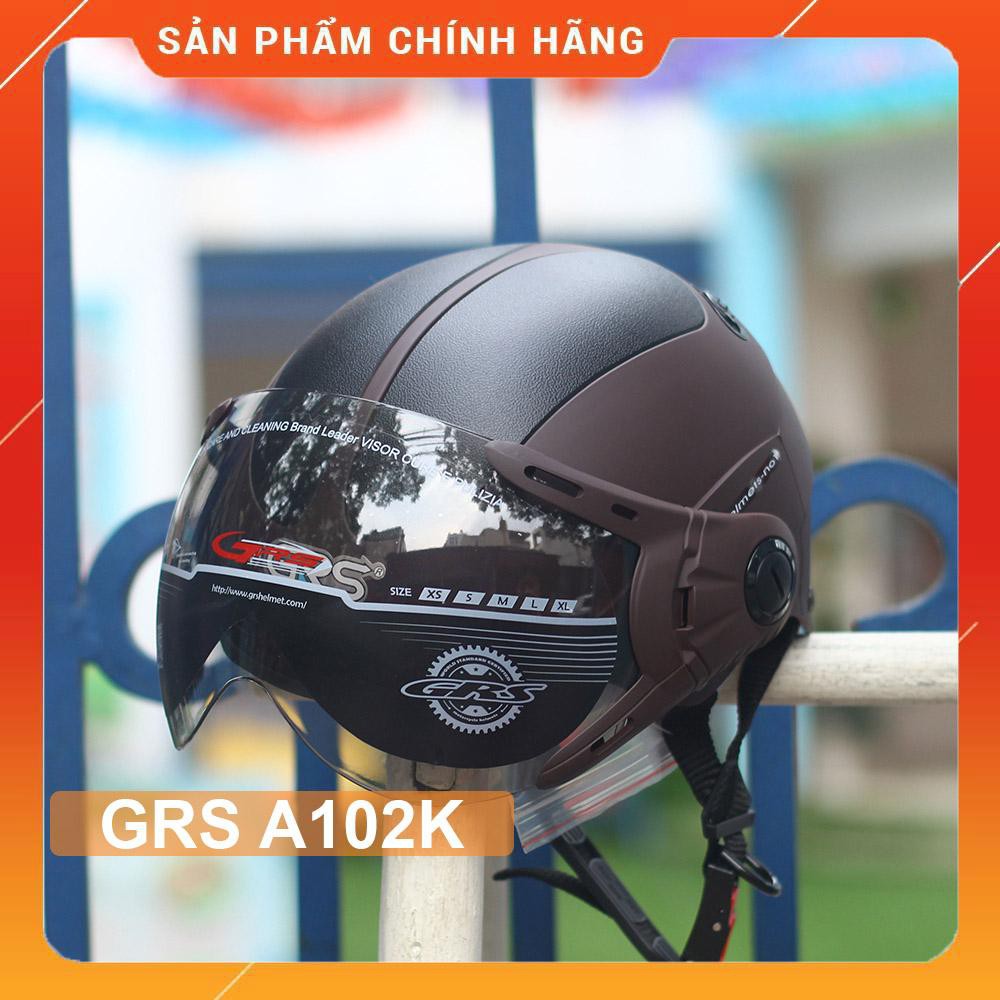 Mũ bảo hiểm nửa đầu có kính grs a102k, màu nâu bảo hành 12 tháng shop mũ 192