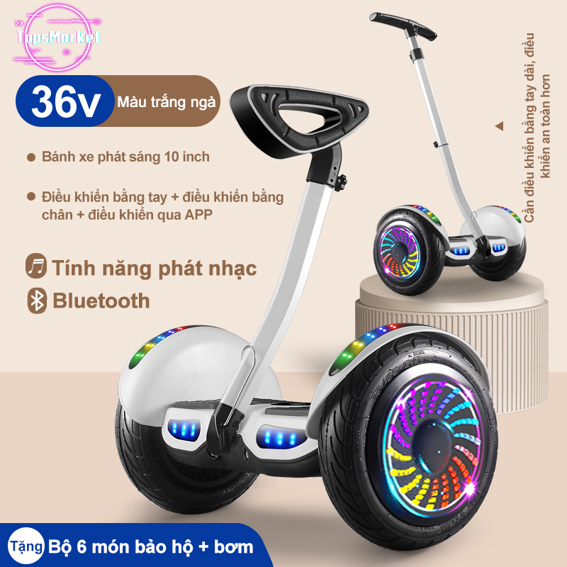 Xe cân bằng thế hệ mới  Thời gian sử dụng 36V Điều khiển đa năng Điều khiển bằng tay/chân/App ,10 inchLốp xe phát sáng,Nhạc Bluetooth,Làm quen nhanh chóng Tặng Bộ 6 món bảo hộ + bơm Xe điện cân bằng thông minh