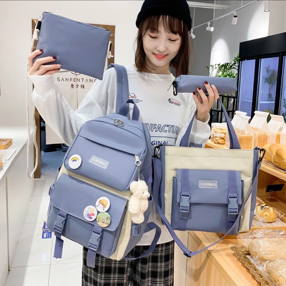 Balo 4 món Thời Trang đi học sinh viên học sinh - Set Balo 4 Món Đi Học CLBD