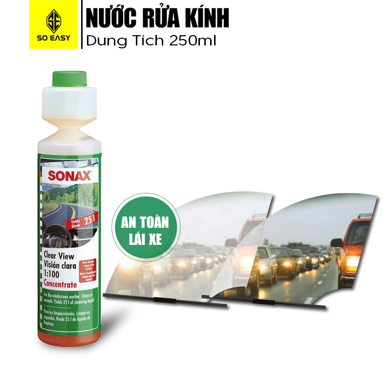 [HCM]SONAX Clear ViewDung dịch châm két nước rửa kính cần gạt mưa đậm đặc nước rửa gạt lau kính chắn gió xe hơi ô tô xe khách xe tải trong suốt SN-371141