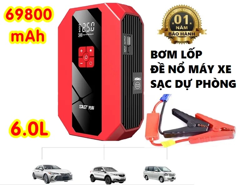 [ Chính Hãng ] Bơm Lốp Xe Ô Tô Điện Tử SAST Tự Ngắt  Kiêm Bộ Kích Điện Khẩn Cấp Cho Xe Hơi Cao Cấp , Dung Lượng Khủng 69800mA Công Suất Mạnh Mẽ Bơm Khỏe Cứu Hộ Xe Hơi Kiêm Sạc Dự Phòng, Đèn Led SOS Bảo Hành 12T