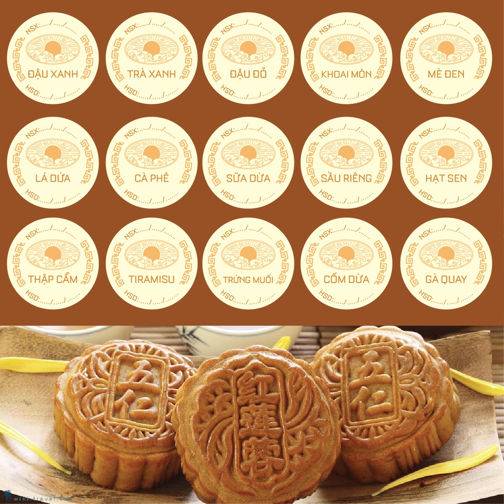 100 Tem nhãn dán decan bánh trung thu hình tròn 3cm - mẫu 9