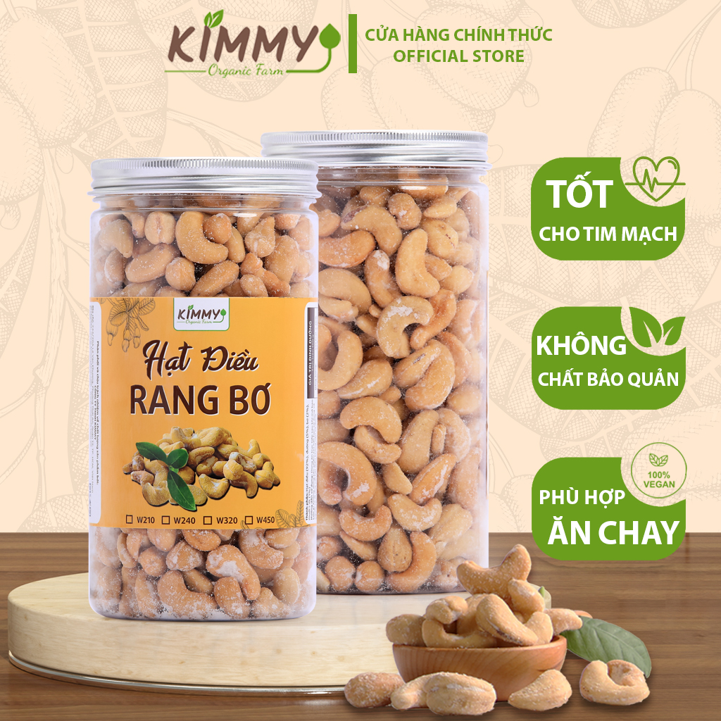 Hạt điều rang bơ hũ 500g loại hạt điều w240 nguyên hạt thượng hạng việt nam- hạt dinh dưỡng cao cấp - kimmy farm