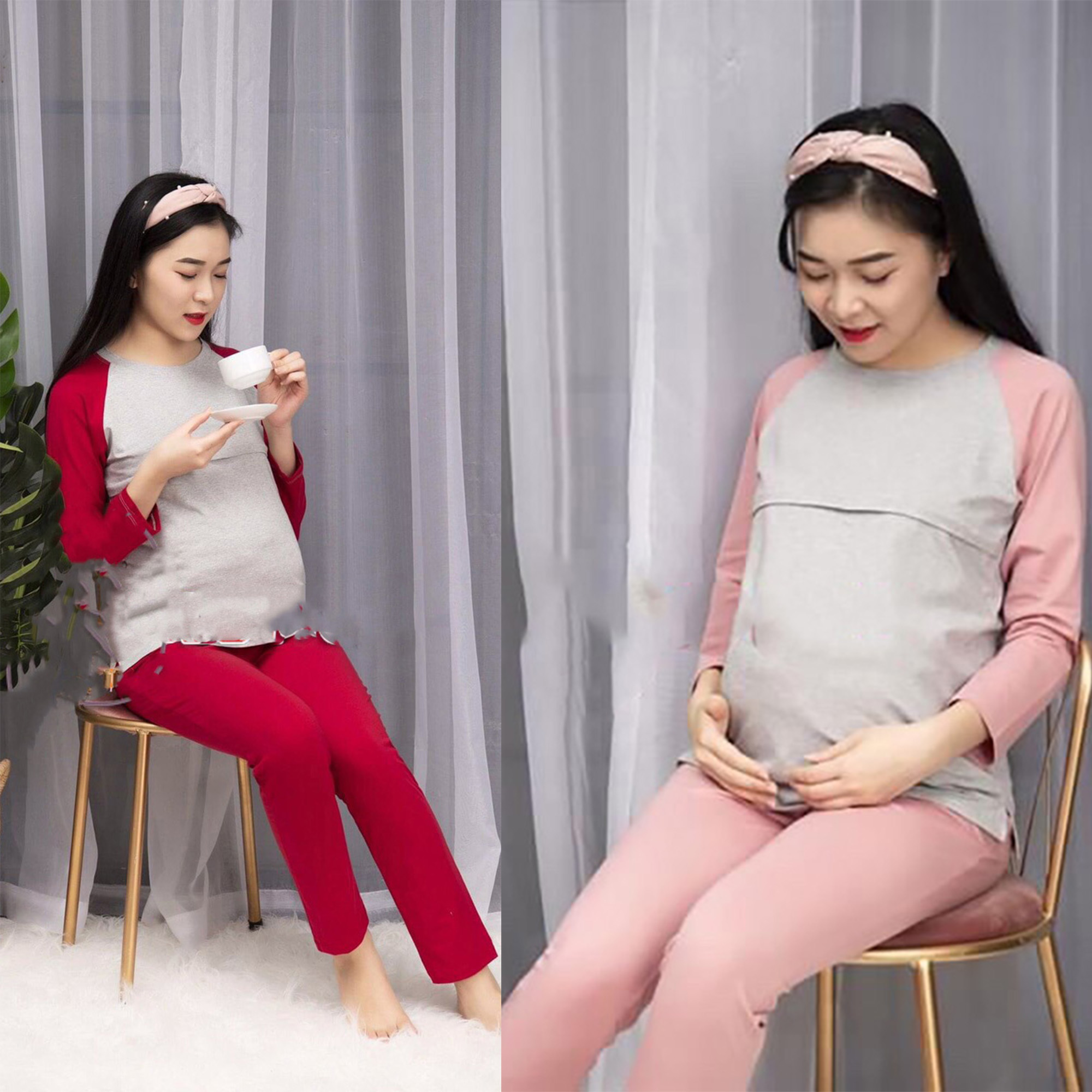 Bộ đồ bầu và sau sinh dài tay, kéo khóa bé bú