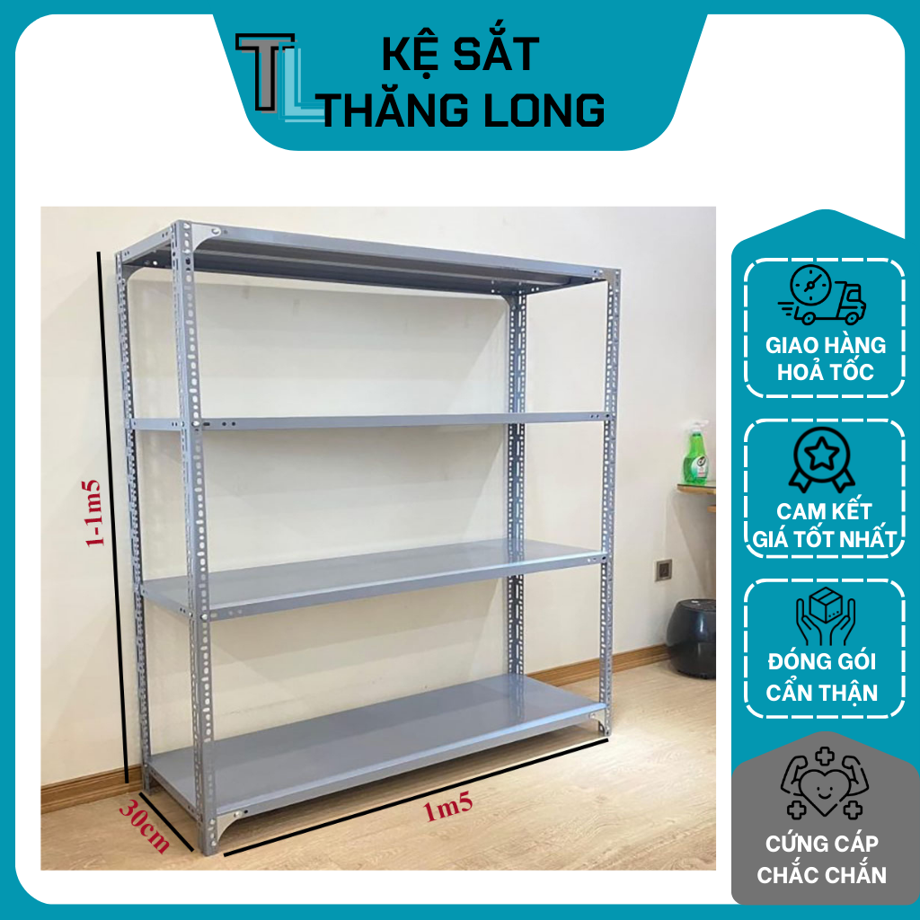 Kệ sắt v lỗ, kệ để đồ: dài 1,5m x rộng 0,3m x cao 1-1,5m x 3,4,5 tầng lắp ghép