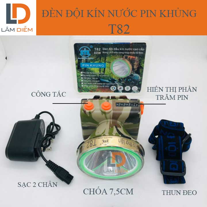 Đèn pin đội đầu siêu sáng Đèn đội đầu pin  trâu led siêu sáng  hiển thị phần trăm pin T82 - T86