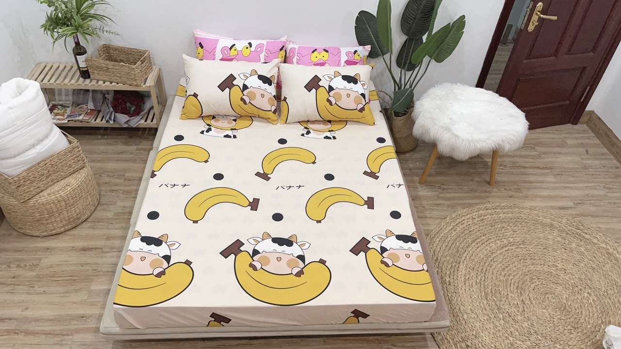 Set ga gối siêu cute mẫu bò sữa chuối p53