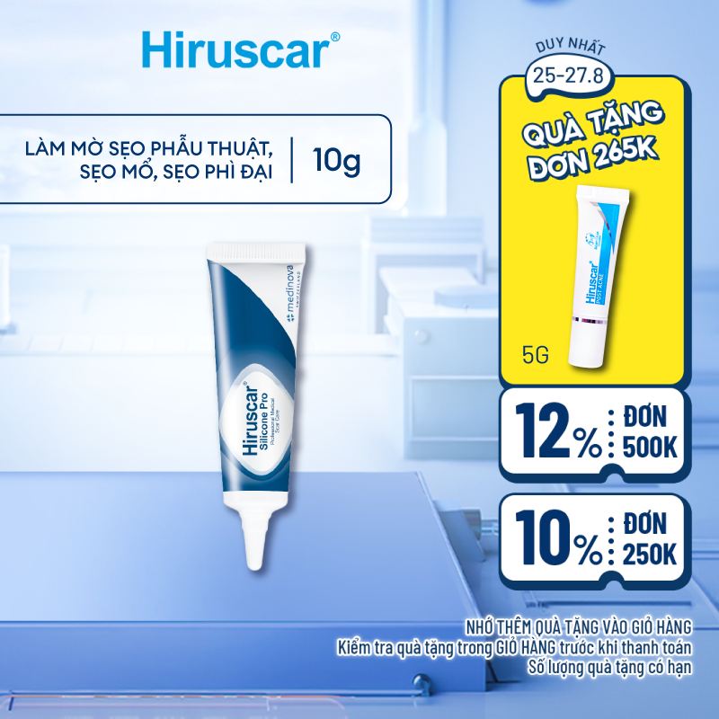 Gel xử lý sẹo mổ,sẹo to,sẹo lồi & phì đại Hiruscar Silicone Pro 10g