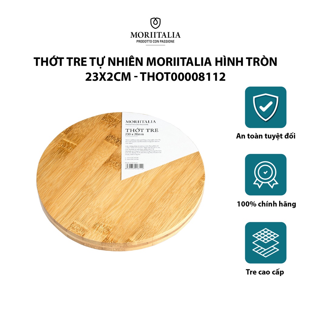 Thớt tre hình tròn Moriitalia cao cấp kháng khuẩn tốt 23x2cm THOT00008112