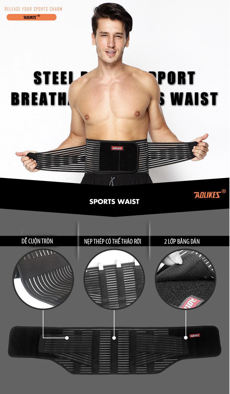 Đai lưng tập gym có lò xo hỗ trợ aolikes a-7996