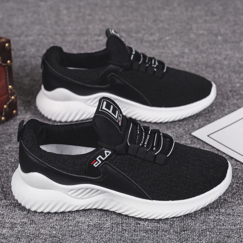 Giày thể thao sneaker nam đế cao su vải lưới thoáng khí mẫu mới năm 2021 hai màu đen trắng 027