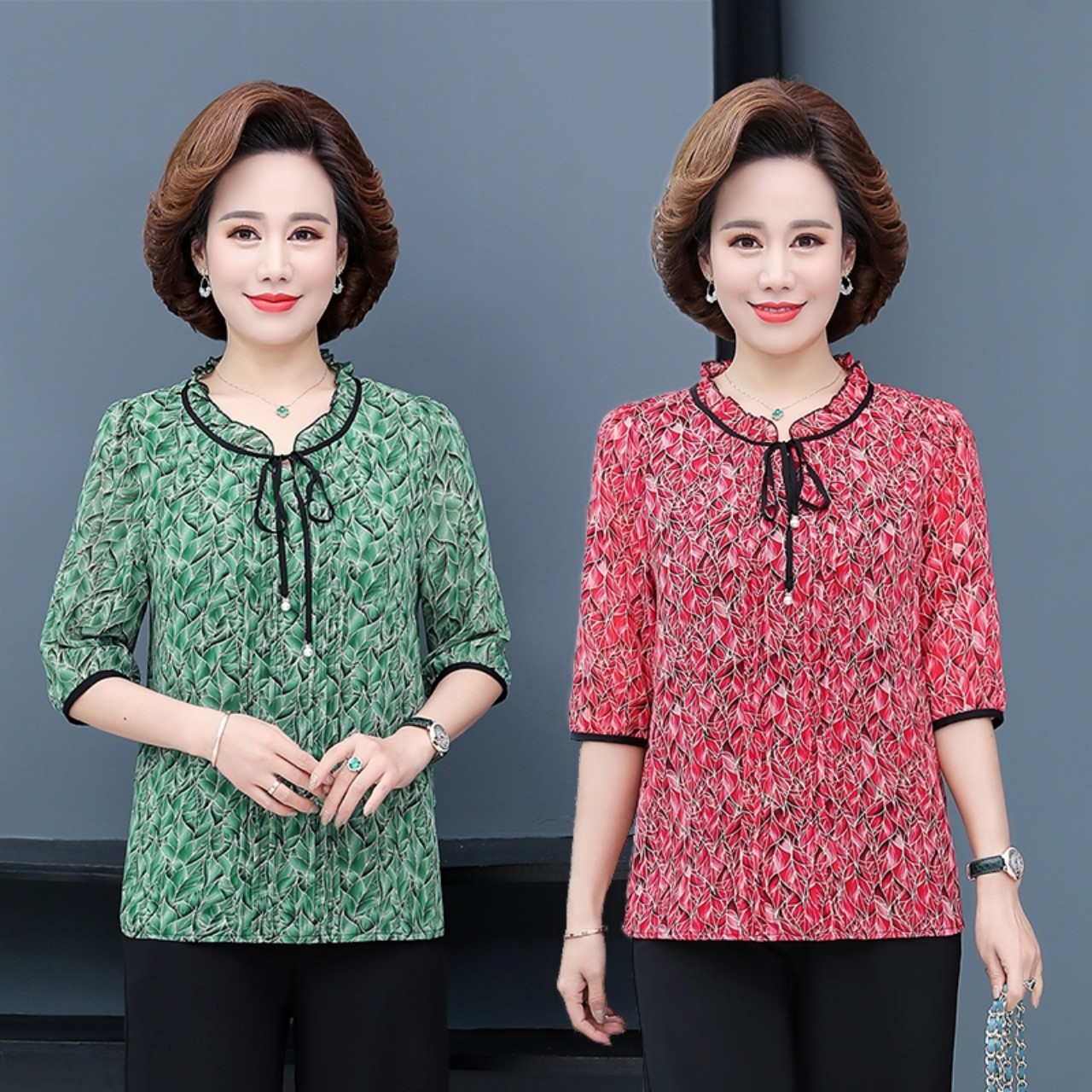 Áo kiểu chất vải voan mềm mát cho phụ nữ trung niên