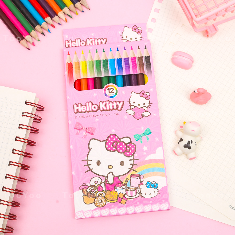 Hộp 12 cây bút chì màu gỗ hello kitty dễ thương cute tooyoo bk00618