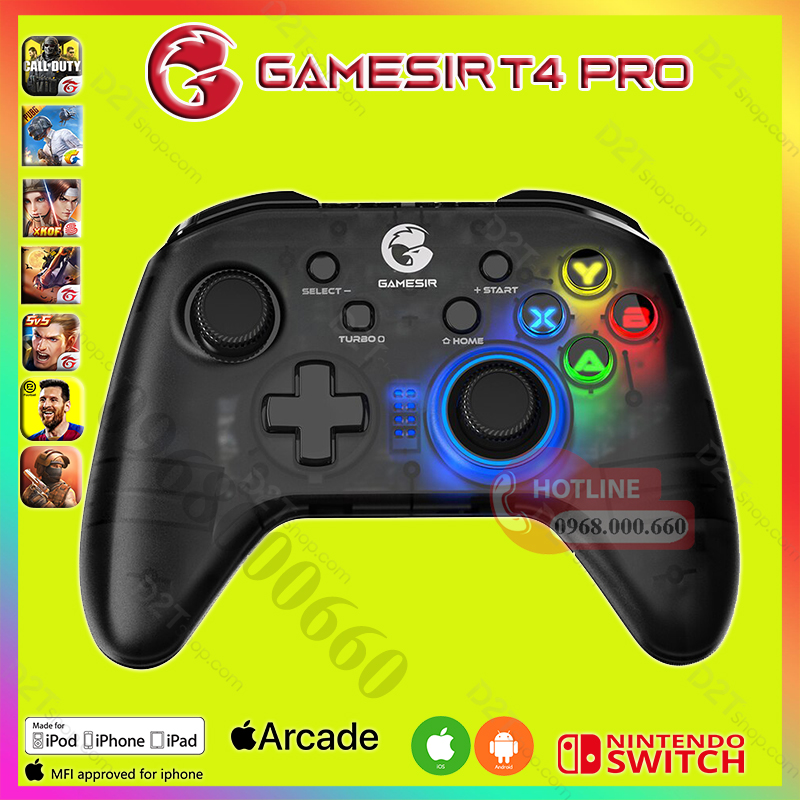 Gamesir T4 Pro |Tay cầm game bluetoothcon quay 6 trục có rung chơi game trên Androi/iOS/MacOS/Switch Nintendo/WindowPC
