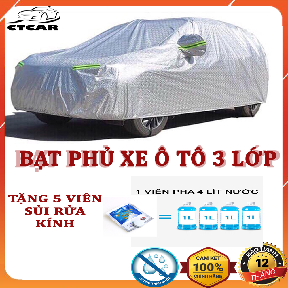 Bạt phủ xe ô tô từ 4 chỗ đến 7 chỗ có lớp bạc phản quang chống nóng, chống nước, hạn chế xước sơn và lớp vải dù Polyester Oxford Fabric cao cấp không dễ rách