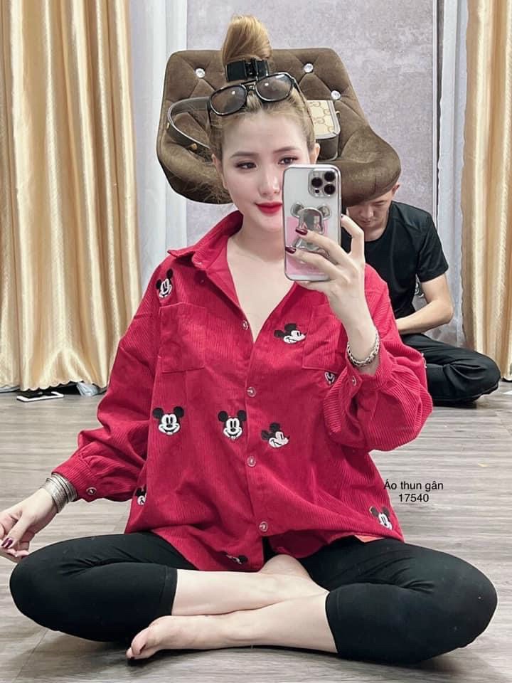 Set bộ đồ, đồ bộ áo sơ mi fomr rộng , sét bộ áo sơ mi quần legging , set bộ áo sơ mi tay dài mickey nhí freesize dưới 60kg