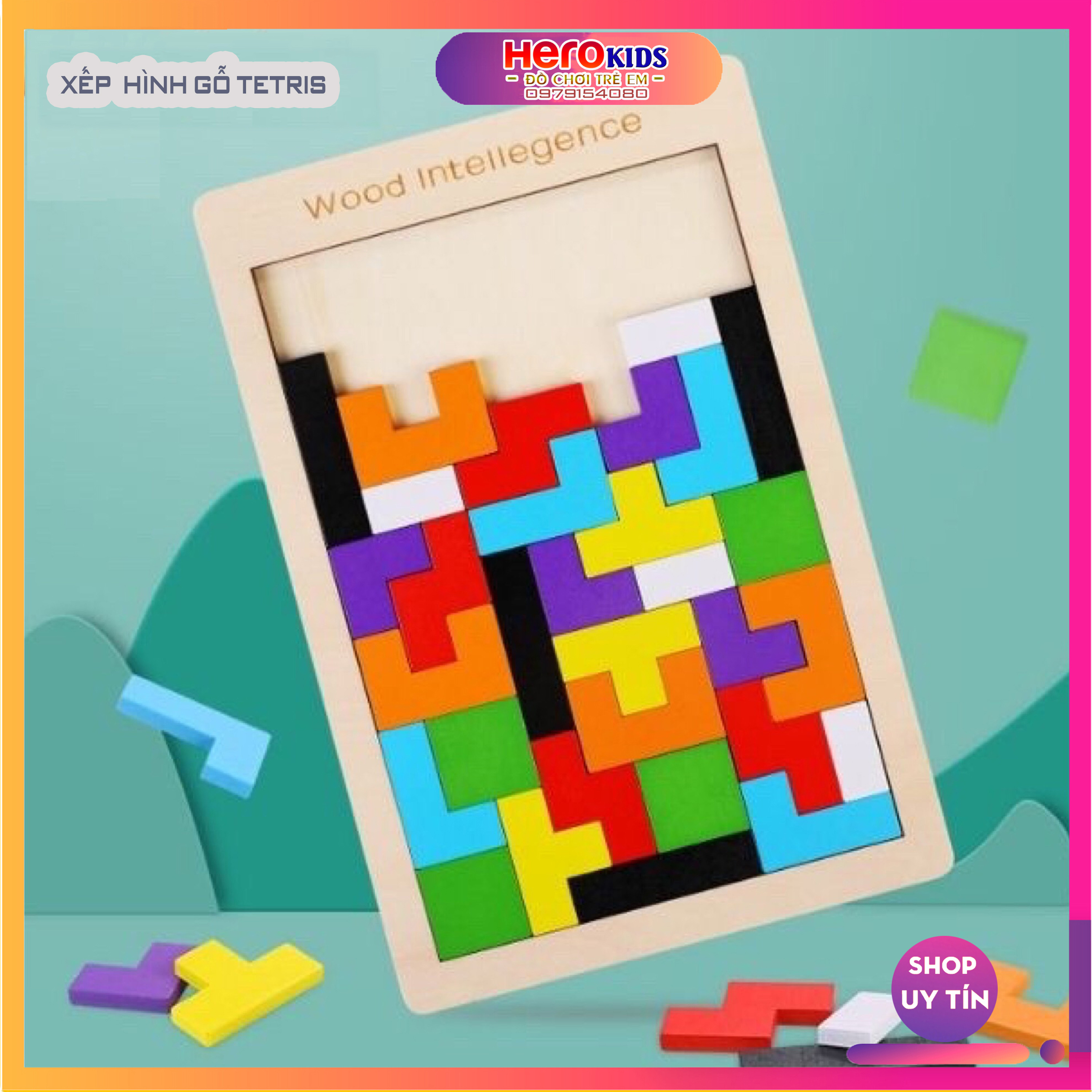 Đồ Chơi Xếp Hình Lắp Ráp Montessori Bằng Gỗ Tetris Cho Bé (40 miếng)