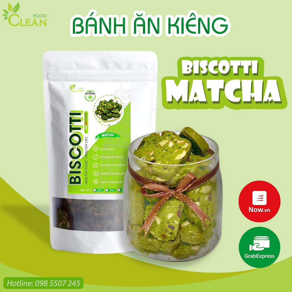 Bánh quy ăn kiêng BISCOTTI giảm cân tiểu đường ngũ cốc nguyên cám vị Matcha CleanFood, bánh cho người tiểu đường