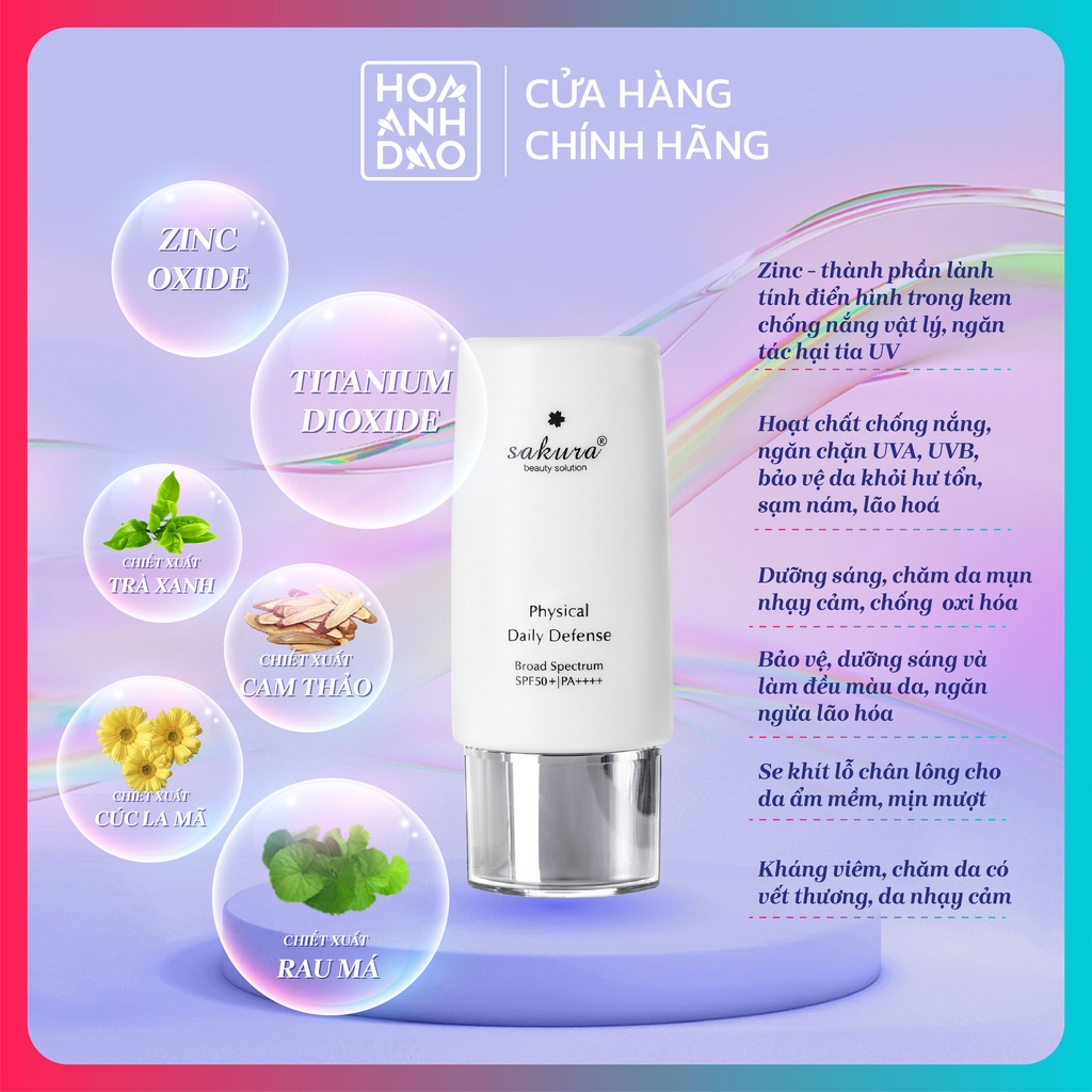 Kem chống nắng vật lý Sakura Physical Daily Defense SPF 50+ PA ++++