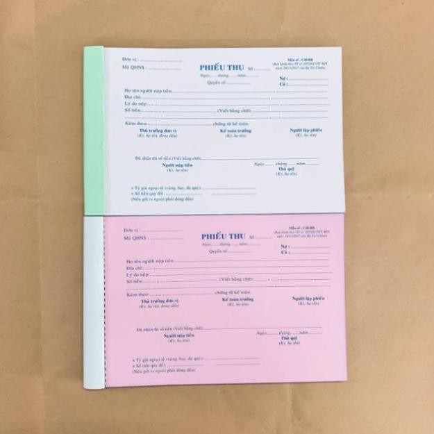 Phiếu thu 2 liên 12.5x19.5cm combo 10 cuốn 50 bộ 100 tờ