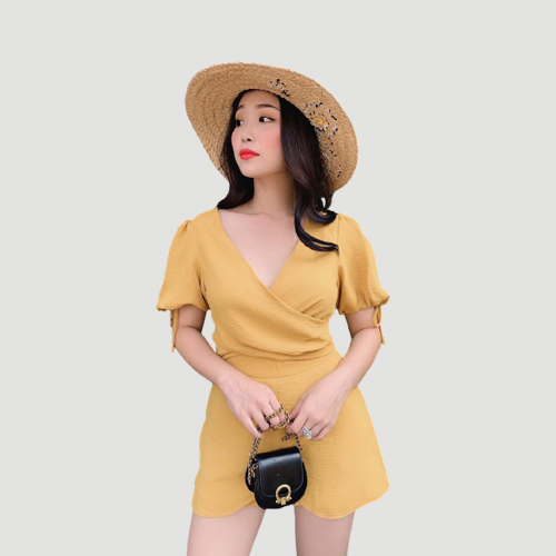 [HCM]Đầm nữ quần ngắn giả váy lệch tà áo tay ngắn cổ bẻ  thời trang mới phù hợp đi chơi đi làm dự tiệc Đ060