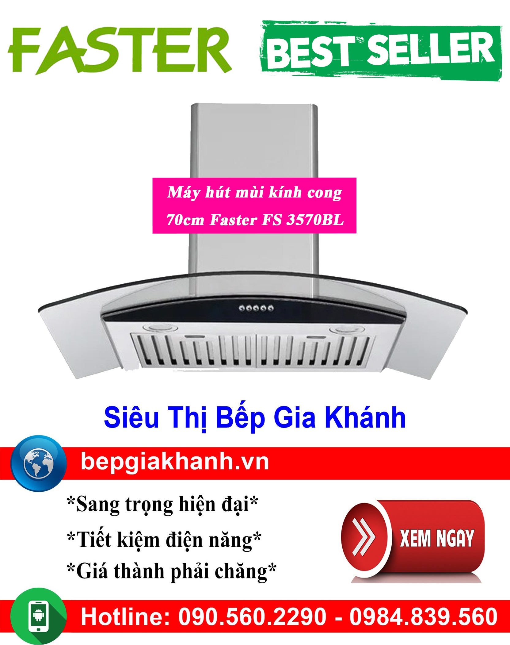 [HCM]Máy hút mùi dạng kính cong 70cm Faster FS 3570BL, máy hút mùi nhà bếp, máy hút mùi bếp, máy hút mùi kính cong, máy hút mùi canzy, máy hút mùi mini, máy hút mùi âm trần, máy hút mùi electrolux, may hut mui