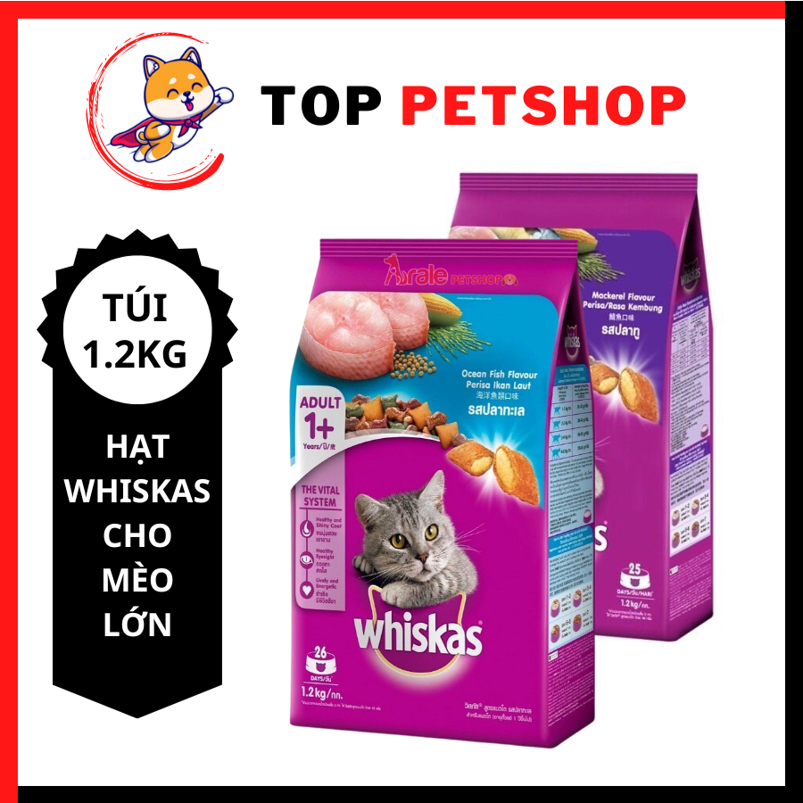 Hạt cho mèo Whiskas cho mèo - Túi 1.2KG - Hạt dinh dưỡng khô cho mèo.