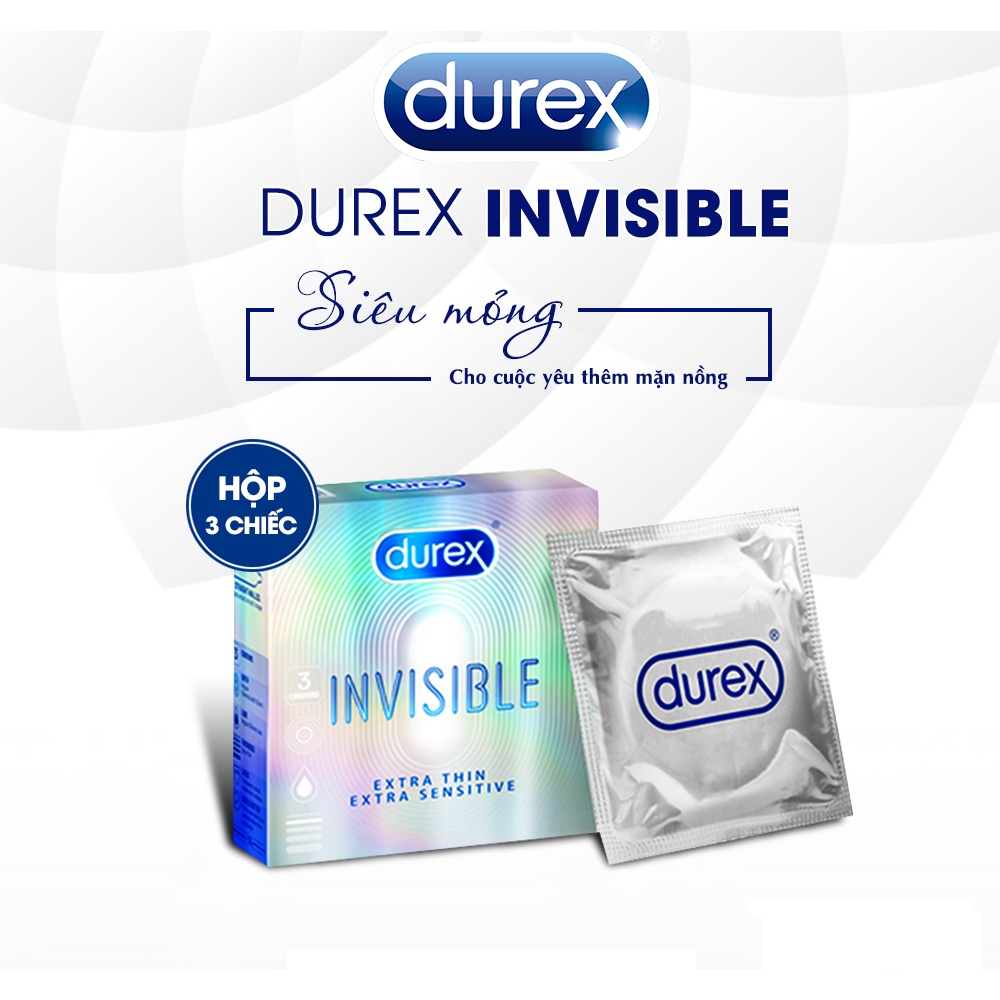 Bao cao su durex invisible hộp 3 cái- bcs siêu mỏng nhiều chất bôi trơn, chống xts
