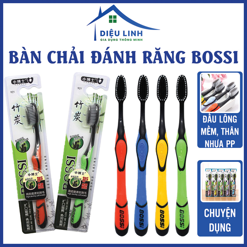 Bàn Chải Đánh Răng Vệ Sinh Răng Miệng Than Tre Hoạt Tính Hàn Quốc Bossi Lông Siêu Mềm, lông mềm màu đen, tinh chất than tre Dieulinhshop
