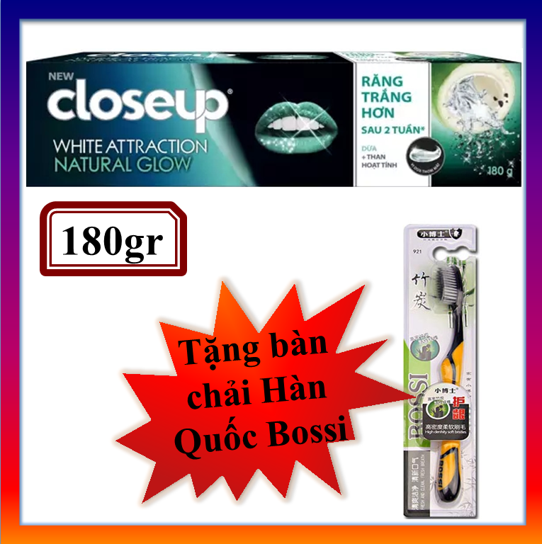 Kem đánh răng CLOSE UP Vị dừa trắng răng 180gr - Tặng bàn chải Bossi
