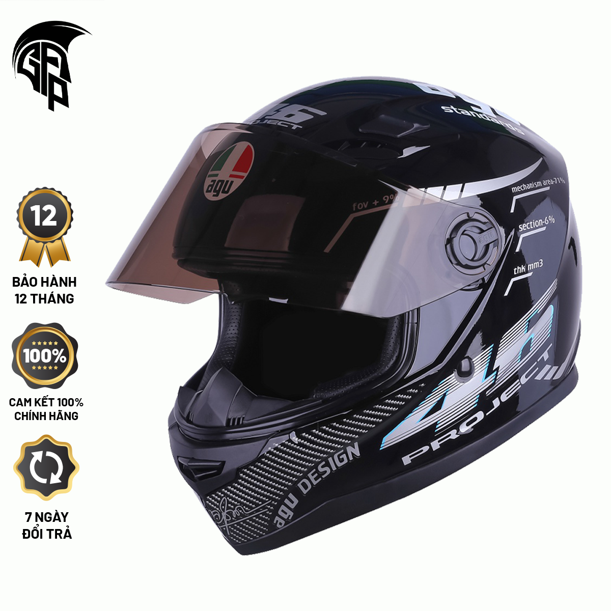 Mũ Bảo Hiểm fullface AGU Tem 46 màu trắng (kính trong)- Bảo hành 12 Tháng
