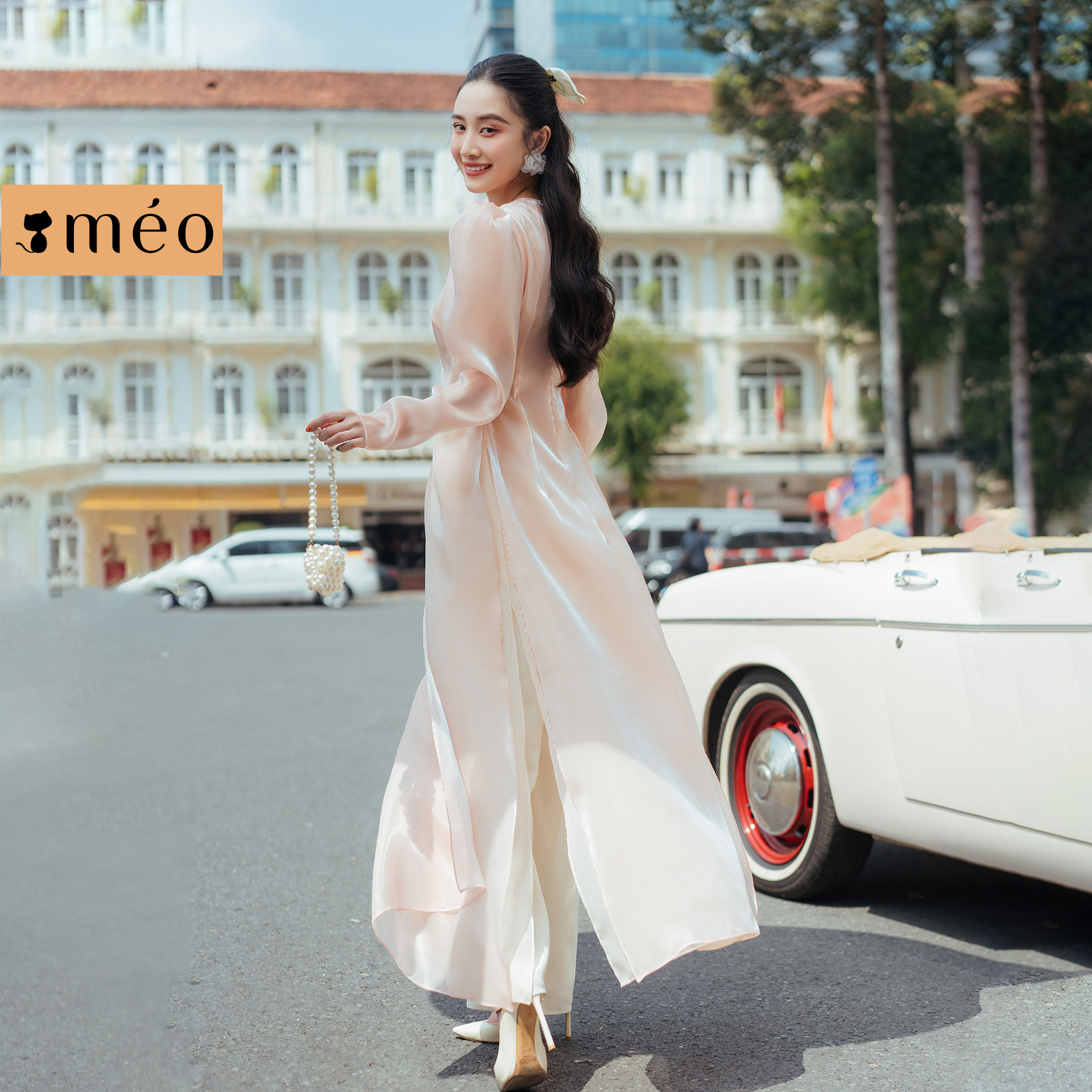 Áo dài cách tân Méo shop thiết kế dài tay vải gấm cao cấp áo dài Tết Tuệ Minh