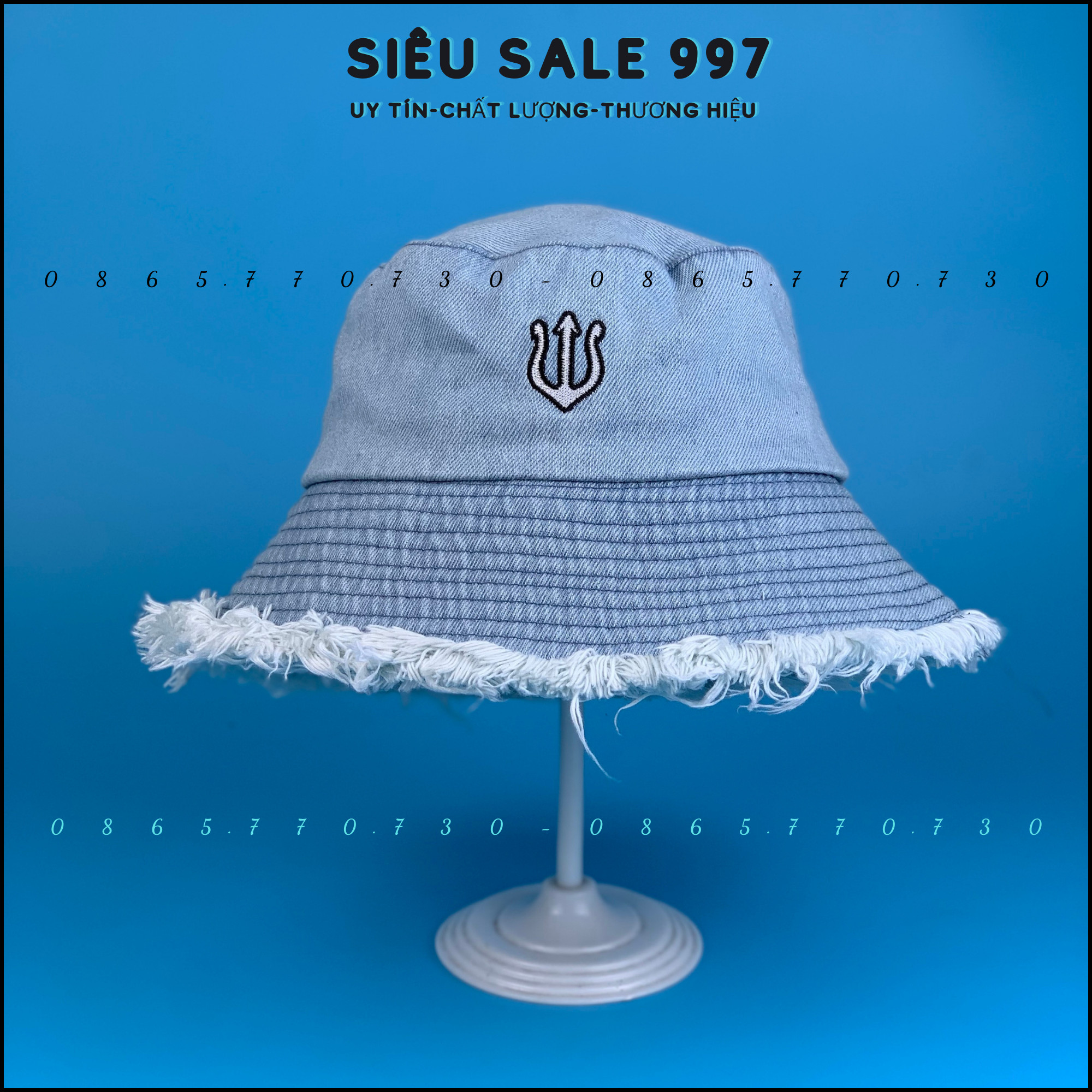 Mũ Bucket Jean thêu ĐINH ĐA Sắc Nét Vải Dày Rách Viền Tua Cao Cấp Thời Trang - SIÊU SALE 997