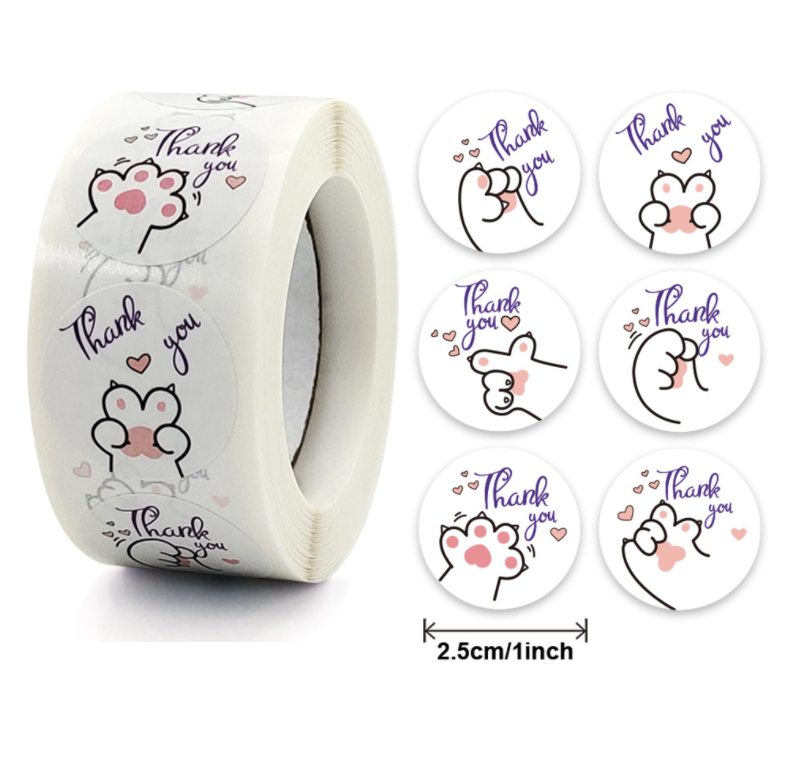 Cuộn 500 stick Sticker thank you Dán nhãn cảm ơn Tem giấy dán Cảm ơn gói quà gói đơn hàng