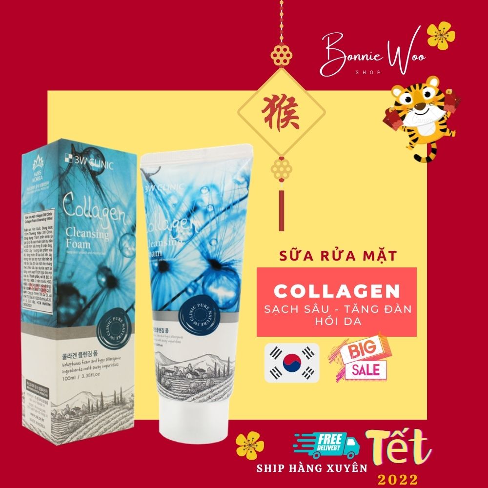 Sữa Rửa Mặt 3W Clinic Collagen Dưỡng Ẩm Da 100ml Collagen Cleansing Foam