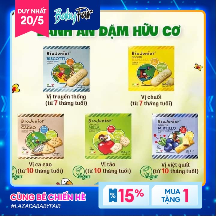 Bánh ăn dặm hữu cơ bio junior 100g - cho bé ăn dặm từ 7 - 10 tháng tuổi