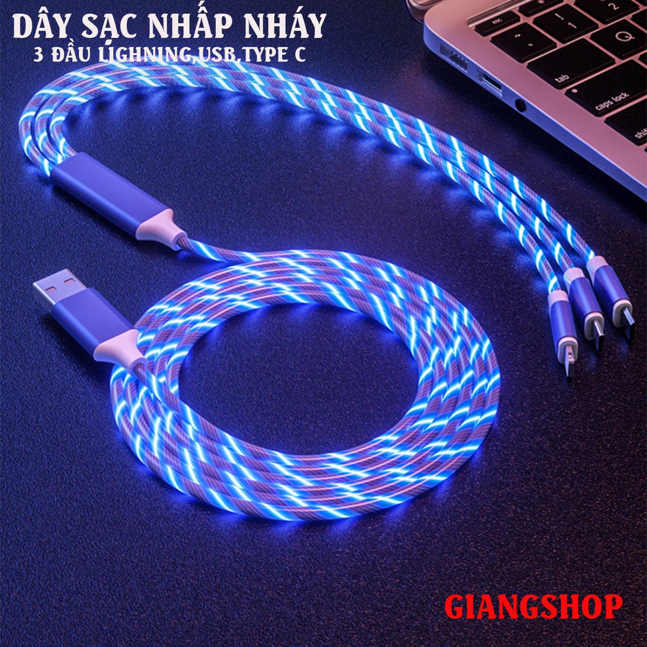[HCM]Cáp Sạc Đa Năng 3 Đầu Lightning Micro Type C có đèn Led nhấp nháy dây cáp bọc lớp nhựa cực kỳ bền dành cho các điện thoại dây sạc 3 đầu cao cấp cáp sac 3 đầu đa năng cáp sac nhanh đa năng 3 trong 1 KhanhLinhGiangShop