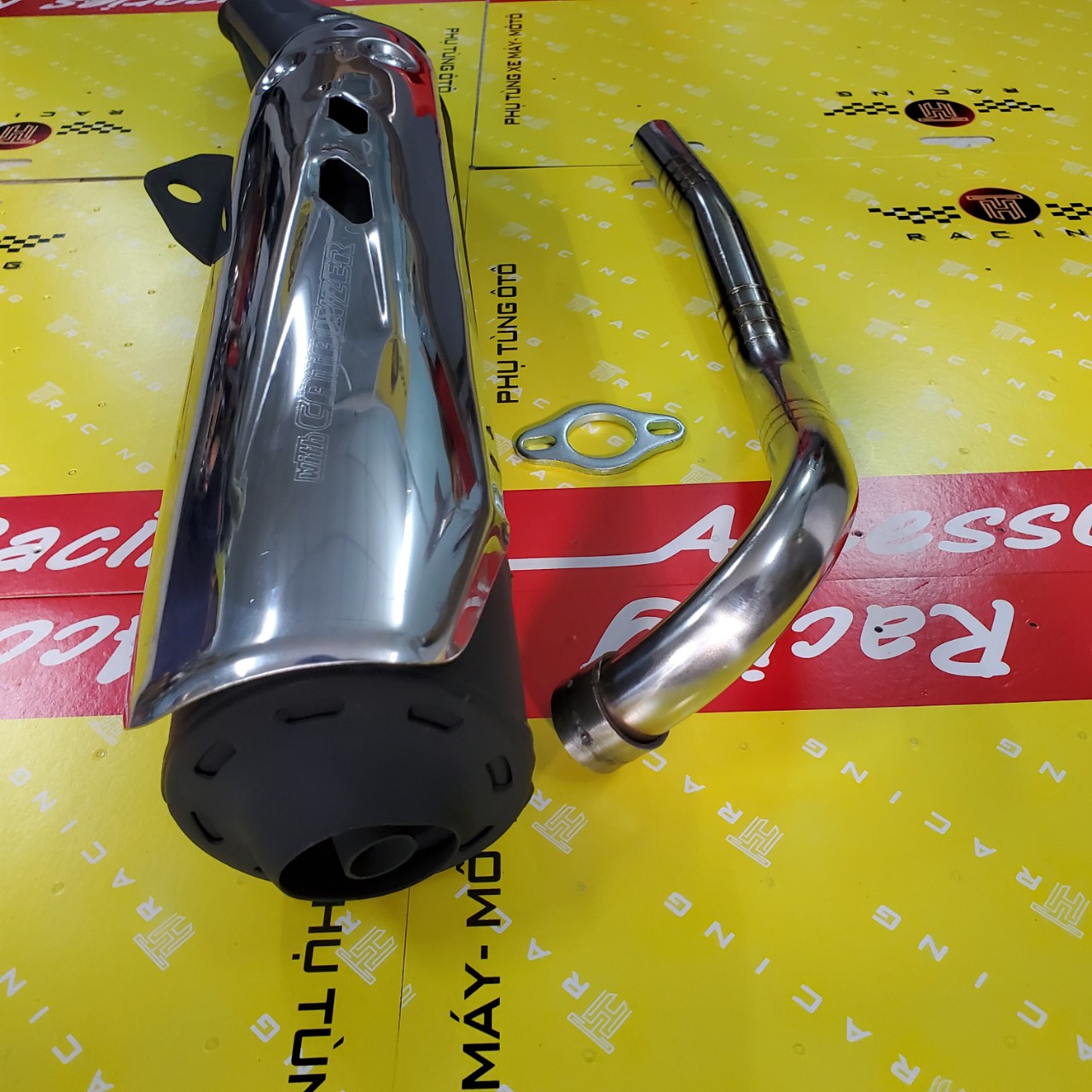 Pô êm kiểu ex10 kèm cổ pô inox 304 chạy vảy gắn w, funeo, fu125, dream,si fi …