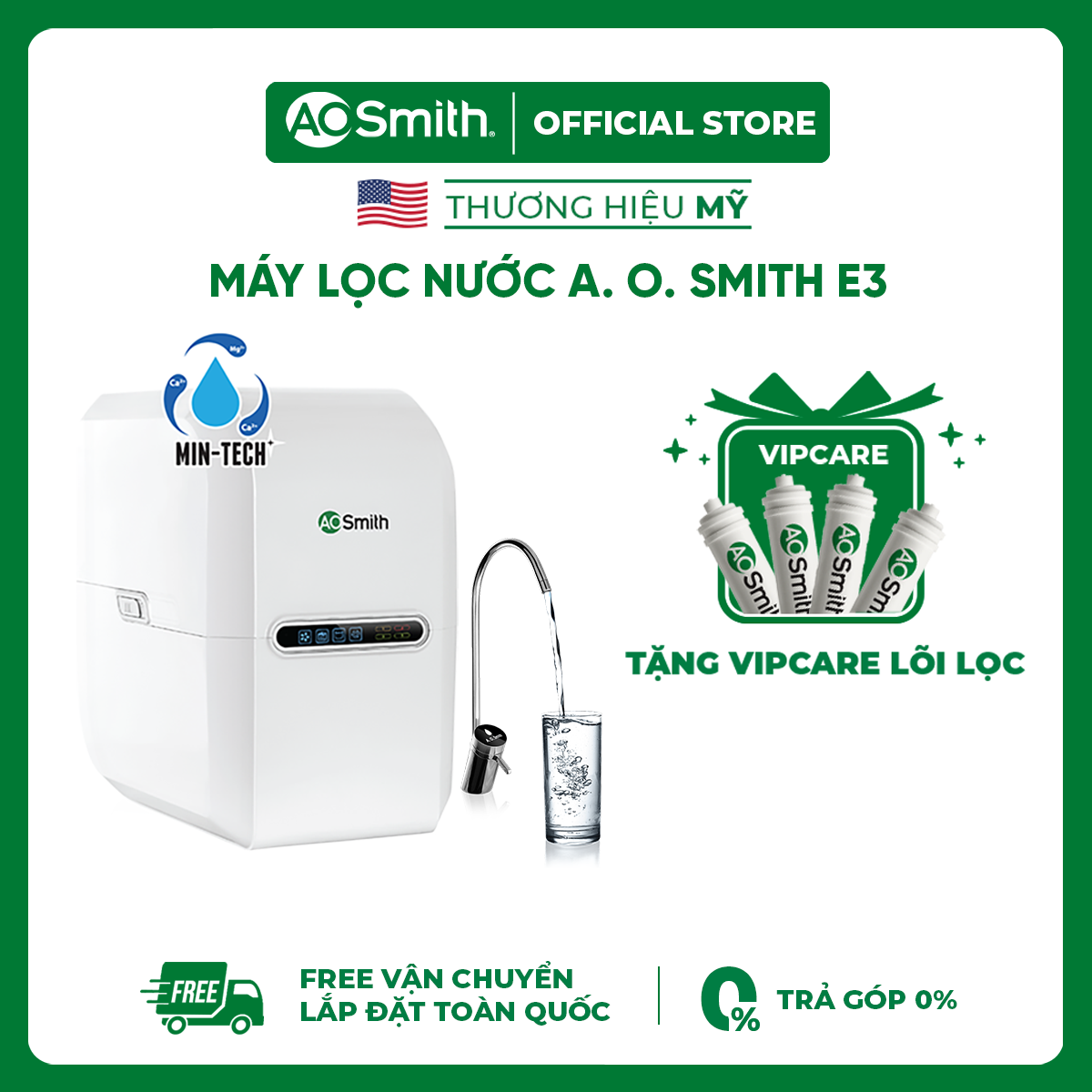 Máy lọc nước a. o. smith e3 - tặng gói thay thế lõi lọc - vòi điện tử - ro side stream bản quyền mỹ - có lõi lọc bù khoáng - bảo hành 12 tháng - free shipping