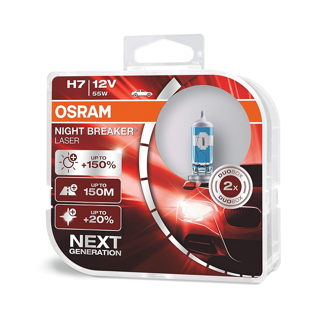 Bóng đèn osram H7 12V 55W siêu sáng cho pha cos ô tô, tăng sáng 150%, chiếu xa 150m, tăng ánh sáng trắng 20%, chính hãng Osram
