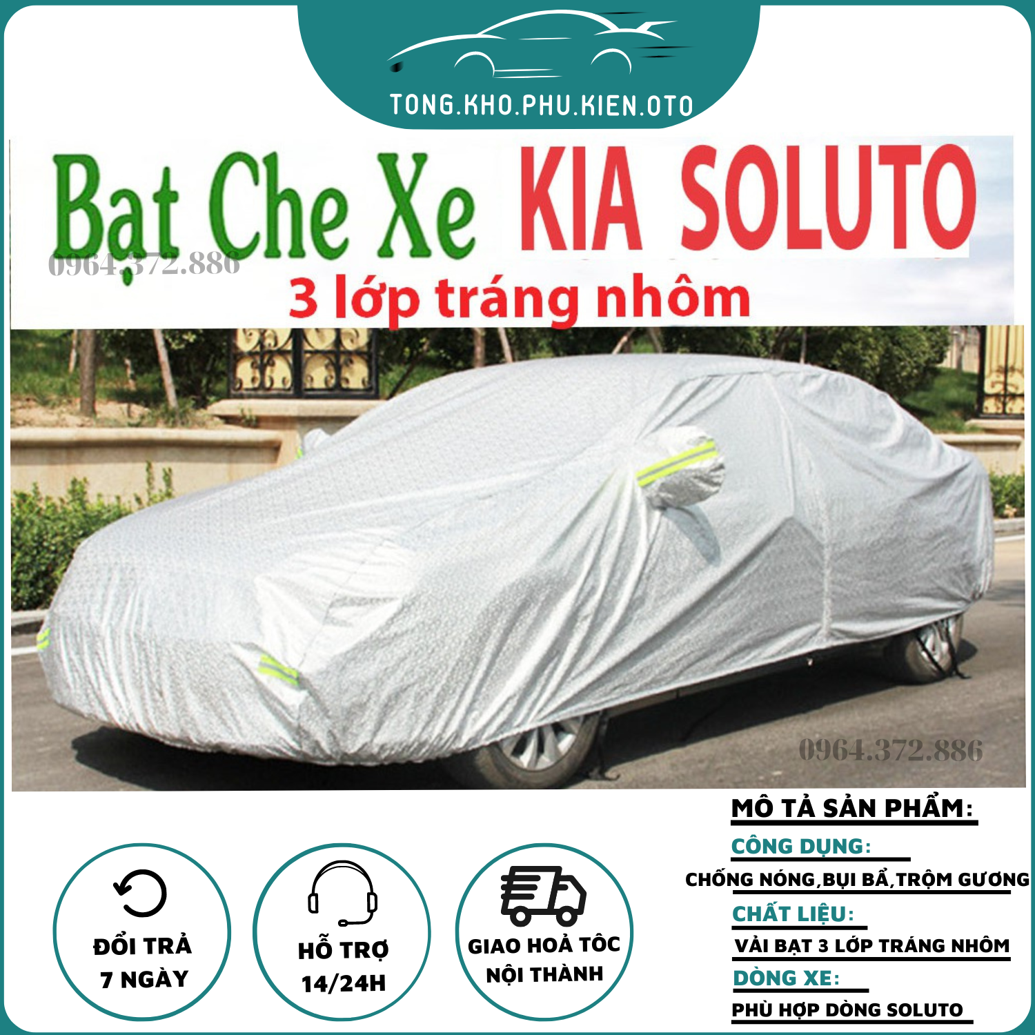 Bạt phủ xe Kia Soluto, bạt phủ xe ô tô, bạt che ô tô cách nhiệt