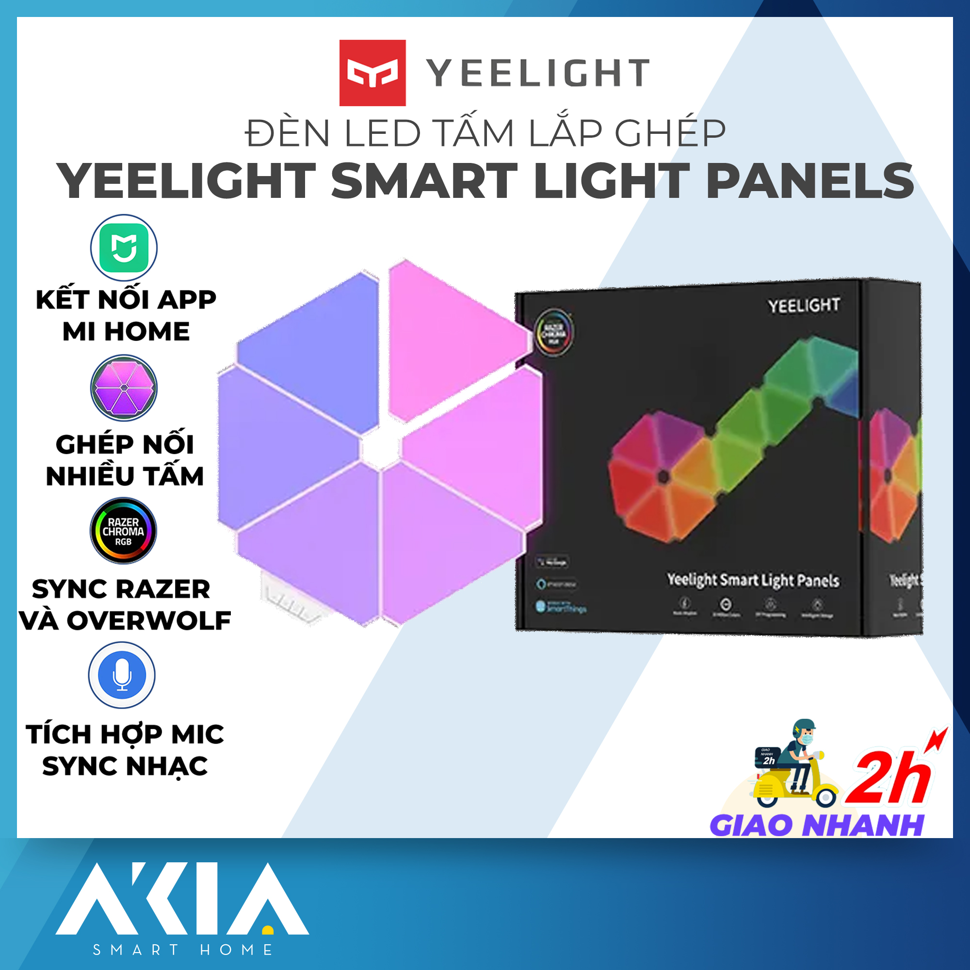 Đèn LED dán tường Yeelight Smart Light Panels YLFWD-012, bộ mở rộng đèn LED dán tường Yeelight Smart Light Panels Extension YLFWD-0013, hỗ trợ 16 triệu màu, tự điều chỉnh màu sắc và độ sáng