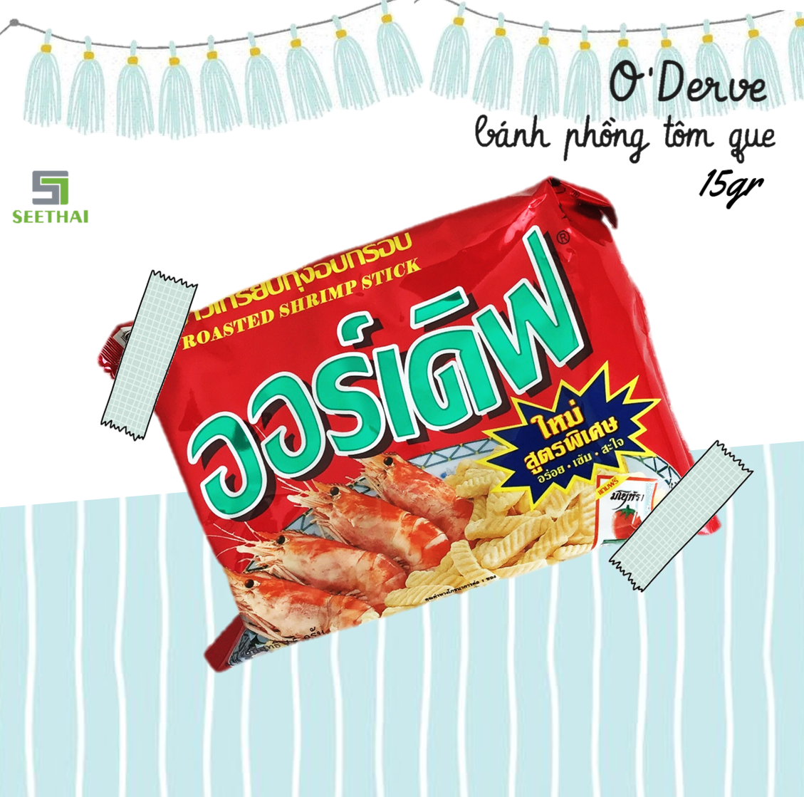 Snack tôm que truyền thống ODERVE Thái Lan 15gr - bánh phồng tôm - Roasted shrimp chips