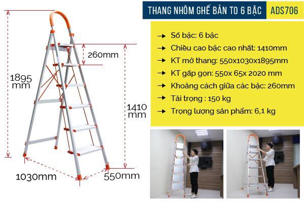 [HCM]Thang nhôm ghế bản to 6 bậc ADVINDEQ ADS-706