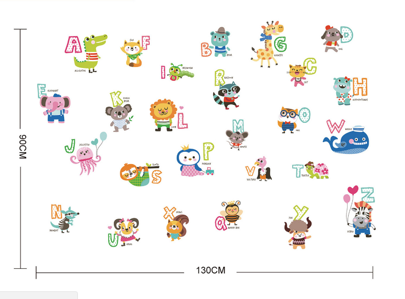 Tranh trang trí phòng cho bé BẢNG CHỮ CÁI TIẾNG ANH HÌNH THÚ 60X90 cm - Giấy và decal dán tường trẻ em