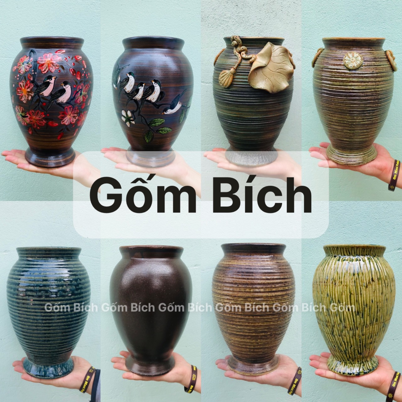 Bình hoa lọ hoa gốm dáng vò chân loe men mộc cao 25cm gốm sứ bát tràng - gốm bích