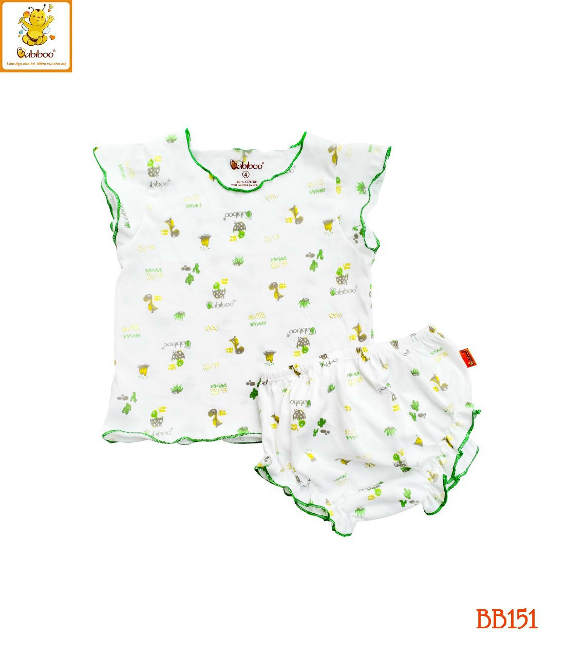 Bộ sát nách sơ sinh cotton cuốn biên dễ thương cho bé gái Babiboo BB151
