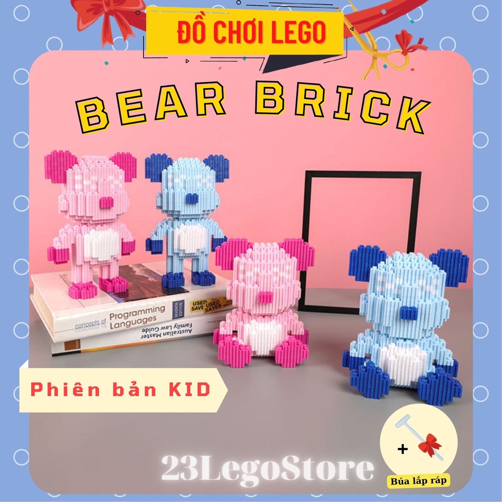 Bộ đồ chơi lắp ghép lego gấu BearBrick cỡ nhỏ (2 màu,tặng kèm búa lắp ráp), Bộ đồ chơi lắp ráp gấu BearBrick Kid