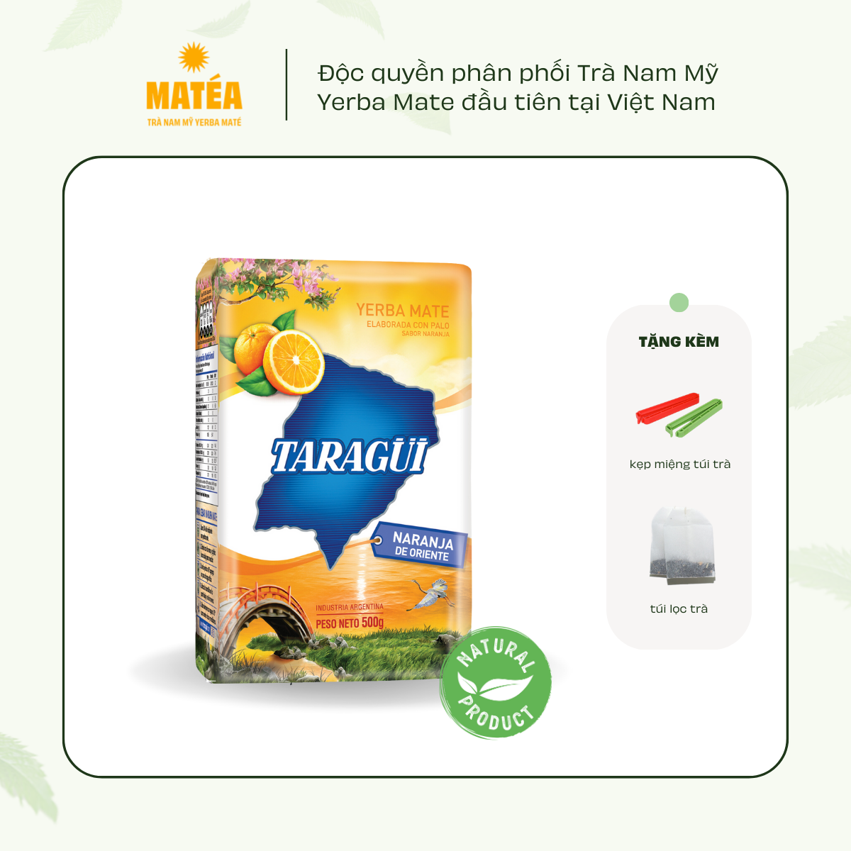Trà Yerba Mate VỊ CAM 500gr - TARAGUI NARANJA DE ORIENTE - Trà Nam Mỹ - Tặng