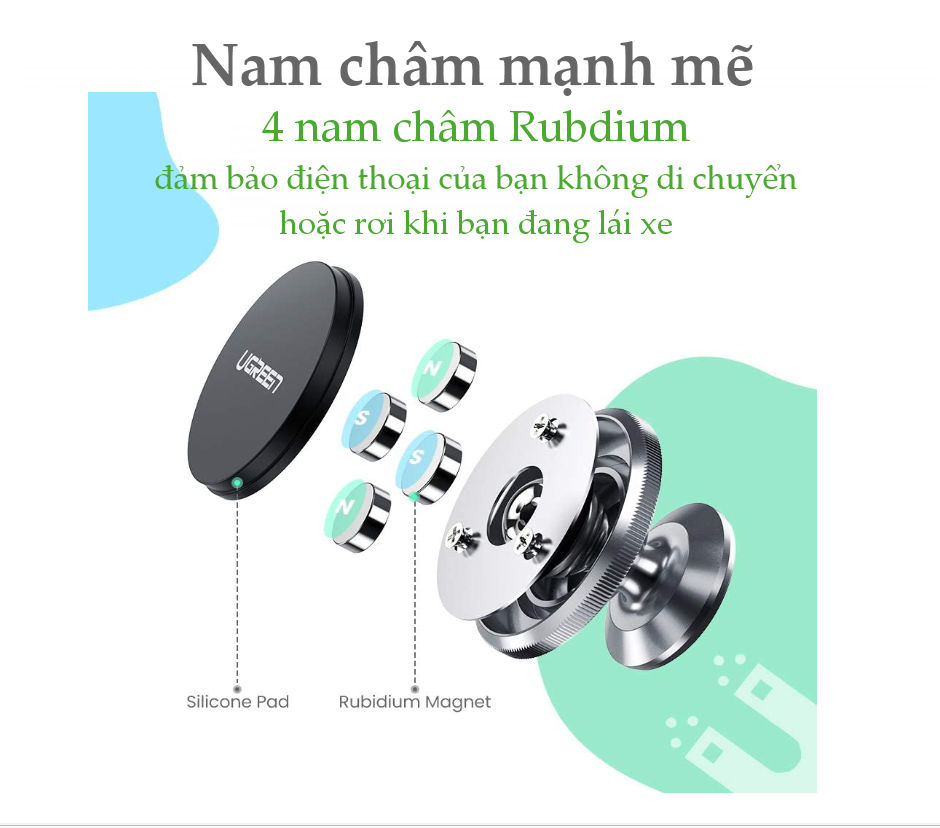 Giá đỡ điện thoại từ tính trên xe hơi tương thích với điện thoại kích thước từ 4-7 inch UGREEN 50871 Giá đỡ điện thoại từ tính trên xe hơi tương thích với điện thoại kích thước từ 4-7 inch UGREEN 50871
